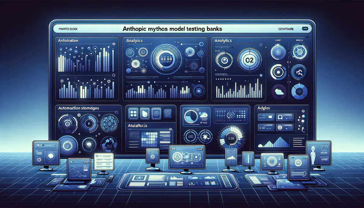 Dashboard interface showing Anthropic Mythos model testing banks software features