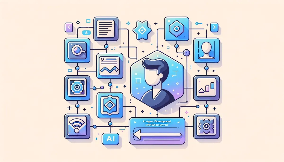 Diagram illustrating AI agent development with Ghostwriter workflow and process steps