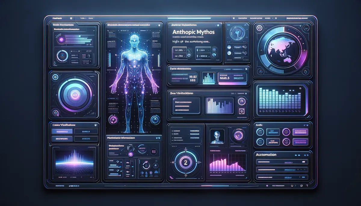 Dashboard interface showing Anthropic Mythos model release concerns software features